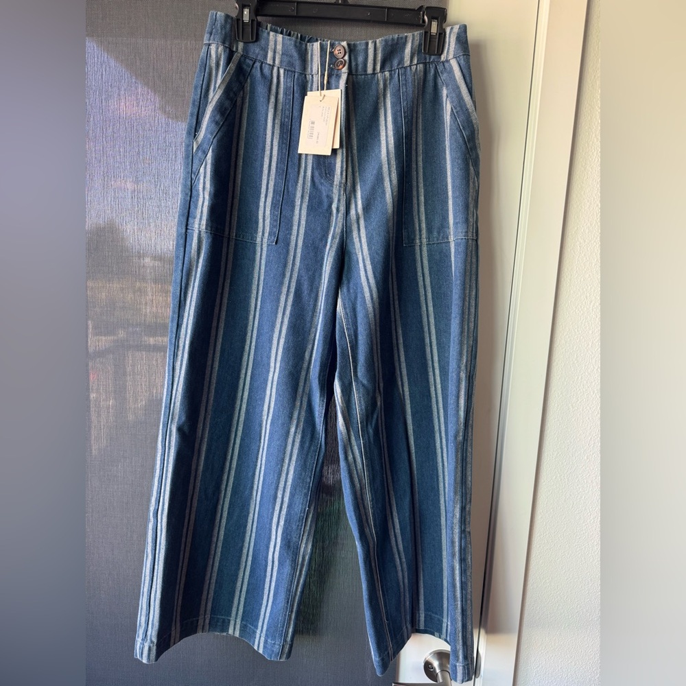 FRNCH Blue Striped Wide Leg Pants